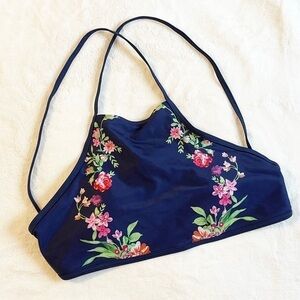 Navy and Floral Swim Top - Small